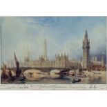 British Prime Ministers.- , The Palace of Westminster 1844, signed at foot by 8 former Prime …