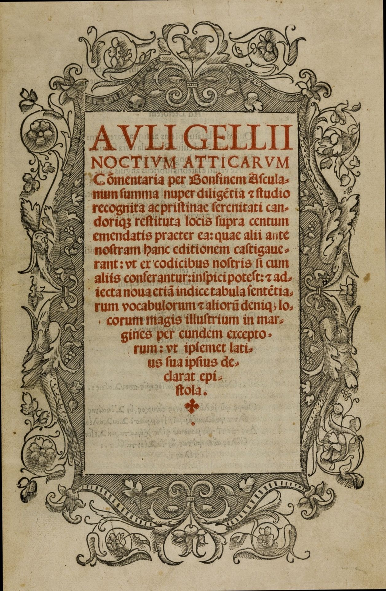 Gellius (Aulus) Noctium Atticarum, Venice, per Ioanem de Tridino, 1517.