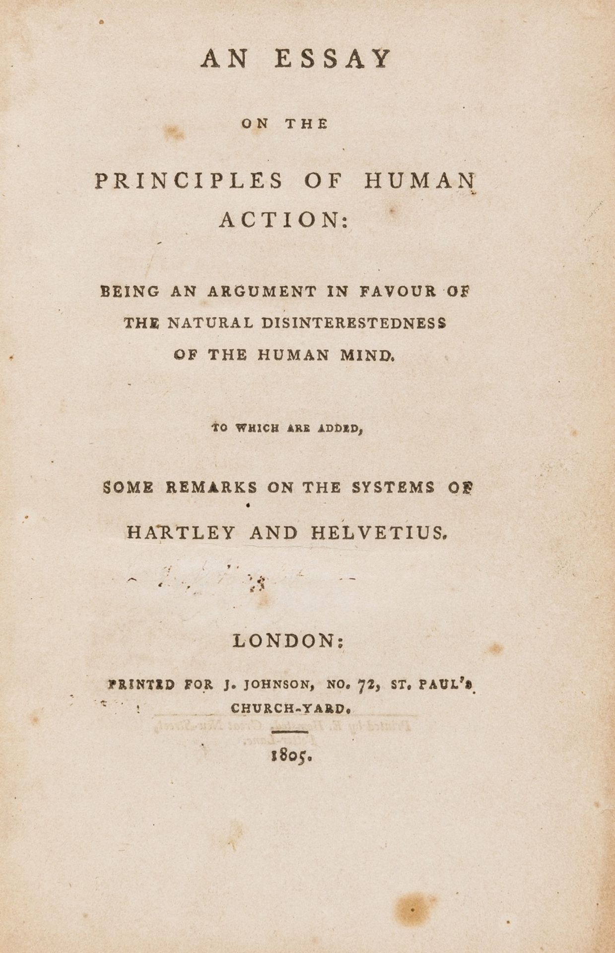 Hazlitt (William) An Essay on the Principles of Human Action, first edition, 1805.