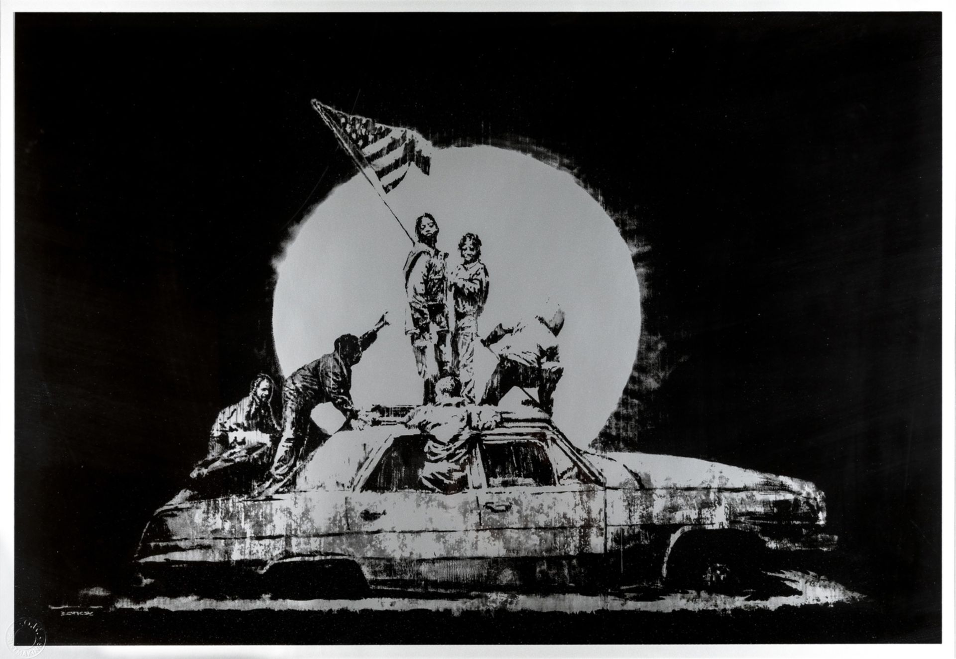 Banksy (b.1974) Silver Flag