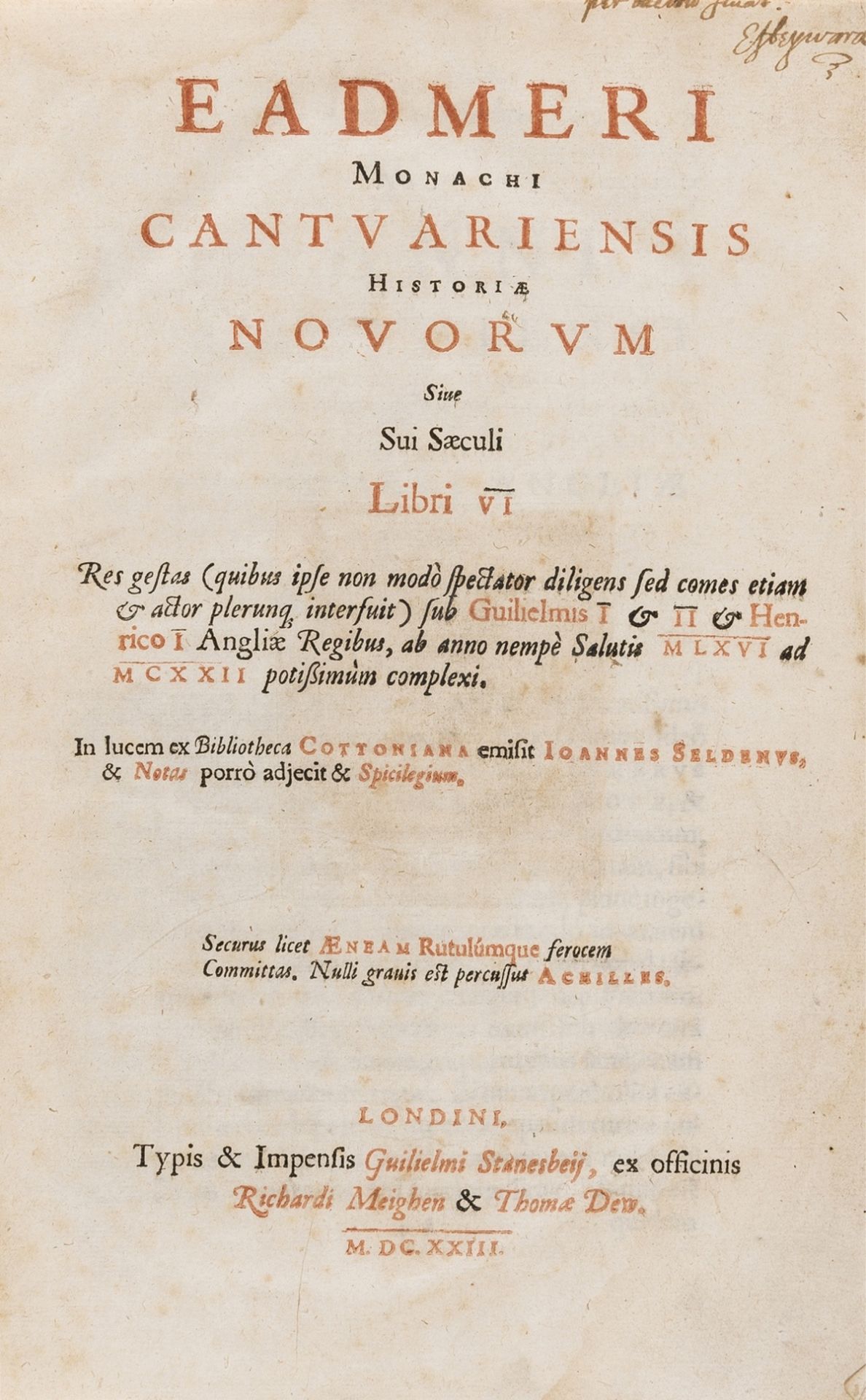 Eadmer. Eadmeri Monachi Cantuariensis Historiae Novorum, 1623.