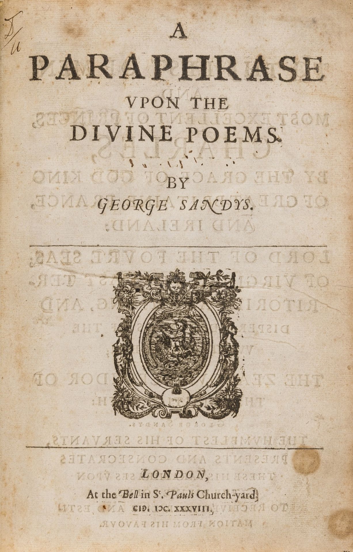 Sandys (George) A Paraphrase Upon the Divine Poems, 1638.