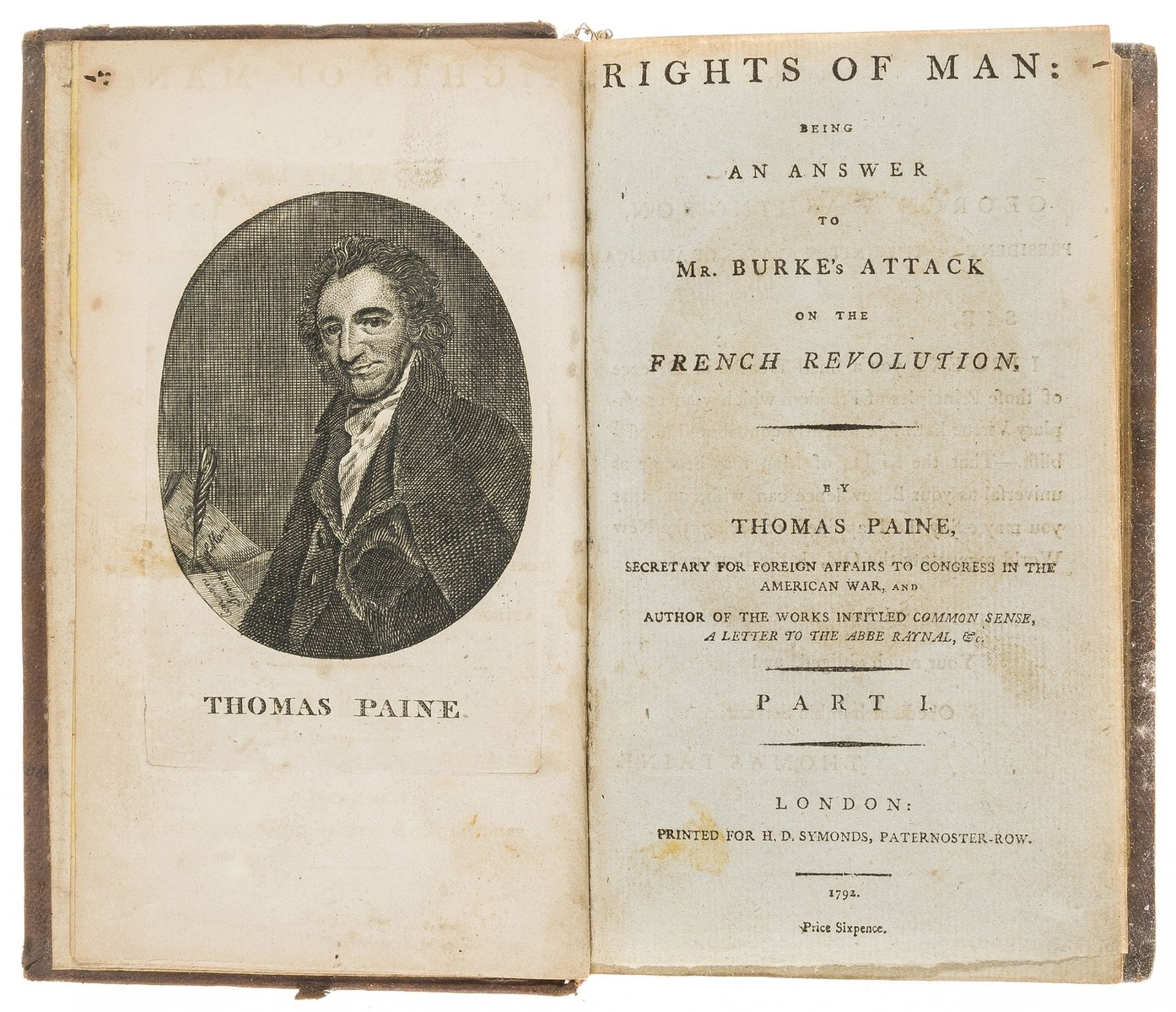 Paine (Thomas) Rights of Man: Being an Answer to Mr. Burke's Attack on the French Revolution, Part …