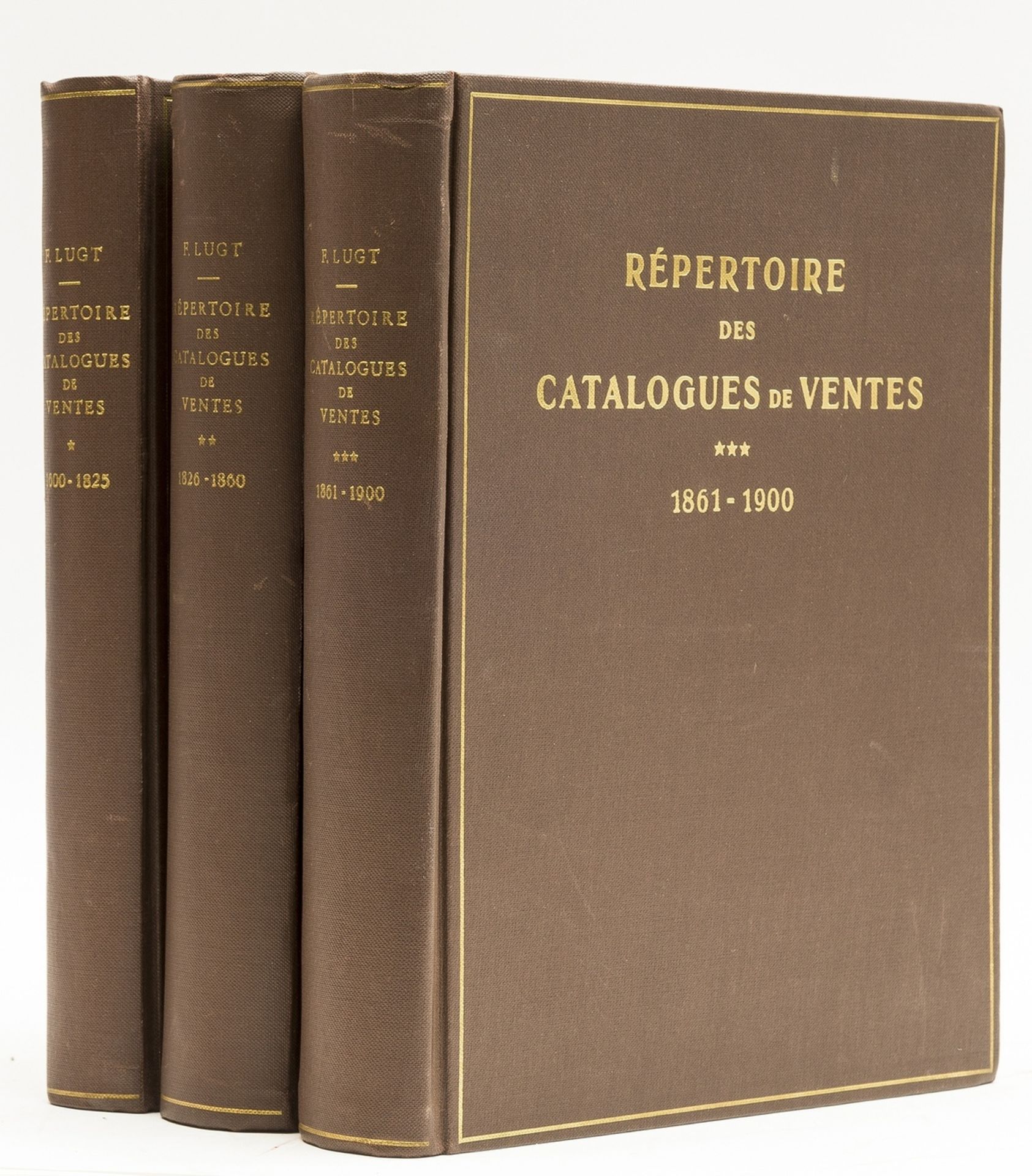 Lugt (Frits) Répertoire des Catalogues de Ventes Publiques, vol.1-3, The Hague, 1938-64.