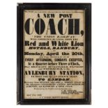 Victorian Coaching.- A New Post Coach... from Banbury... to London, printed poster, framed and …