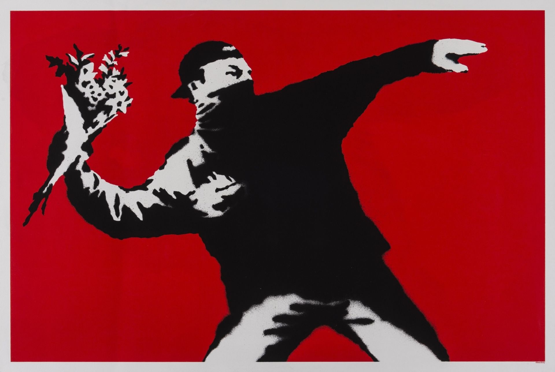 Banksy (b.1974) Love is in the Air (Flower Thrower)