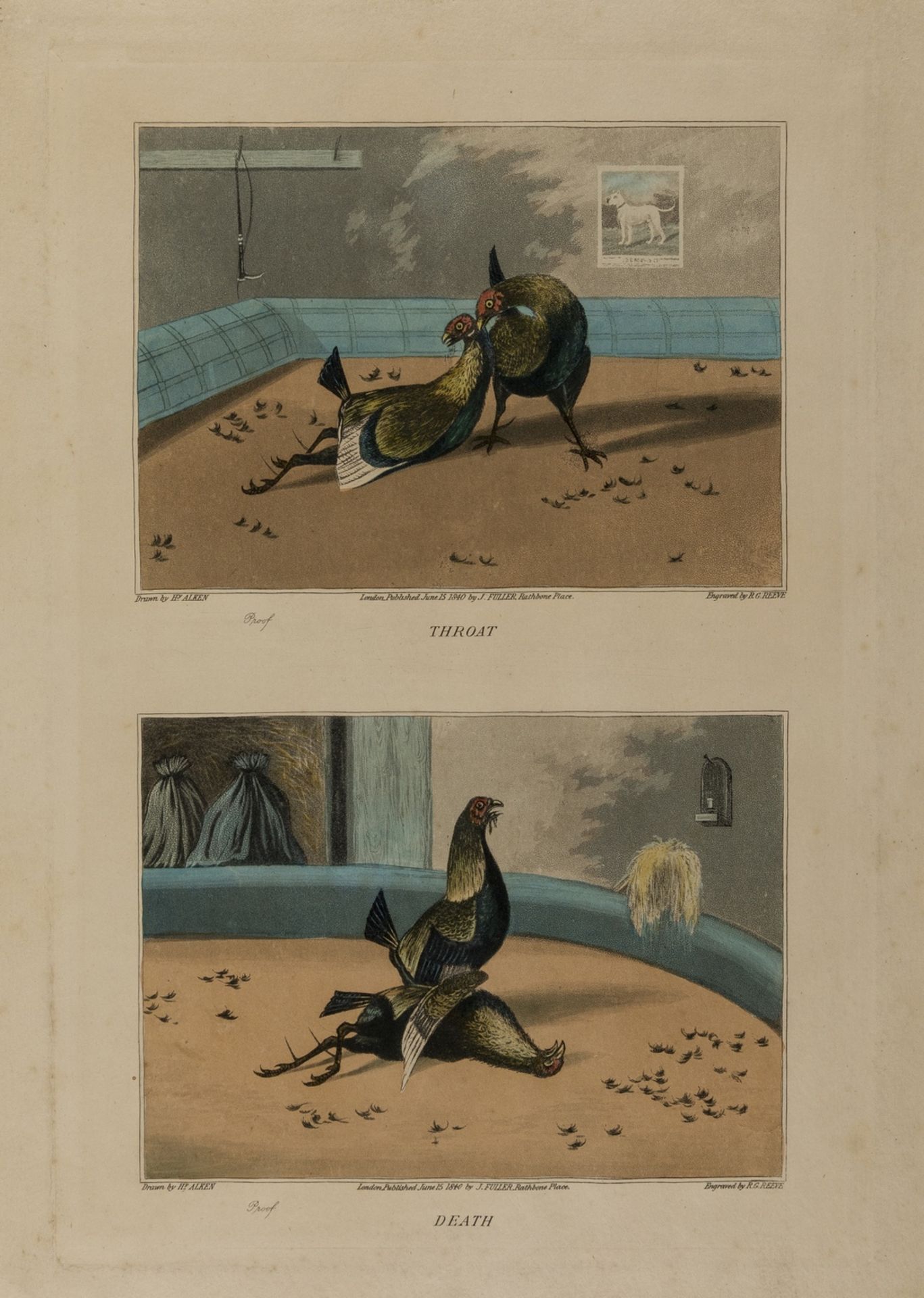 Cock fighting.- Alken (Henry) A Set of Four Plates on Cock Fighting, 4 aquatint etchings with …