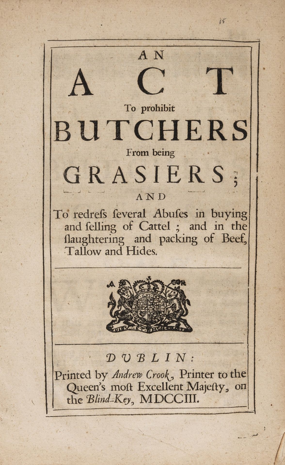 Butchers.- An Act to prohibit butchers from being grasiers; and to redress several abuses in …