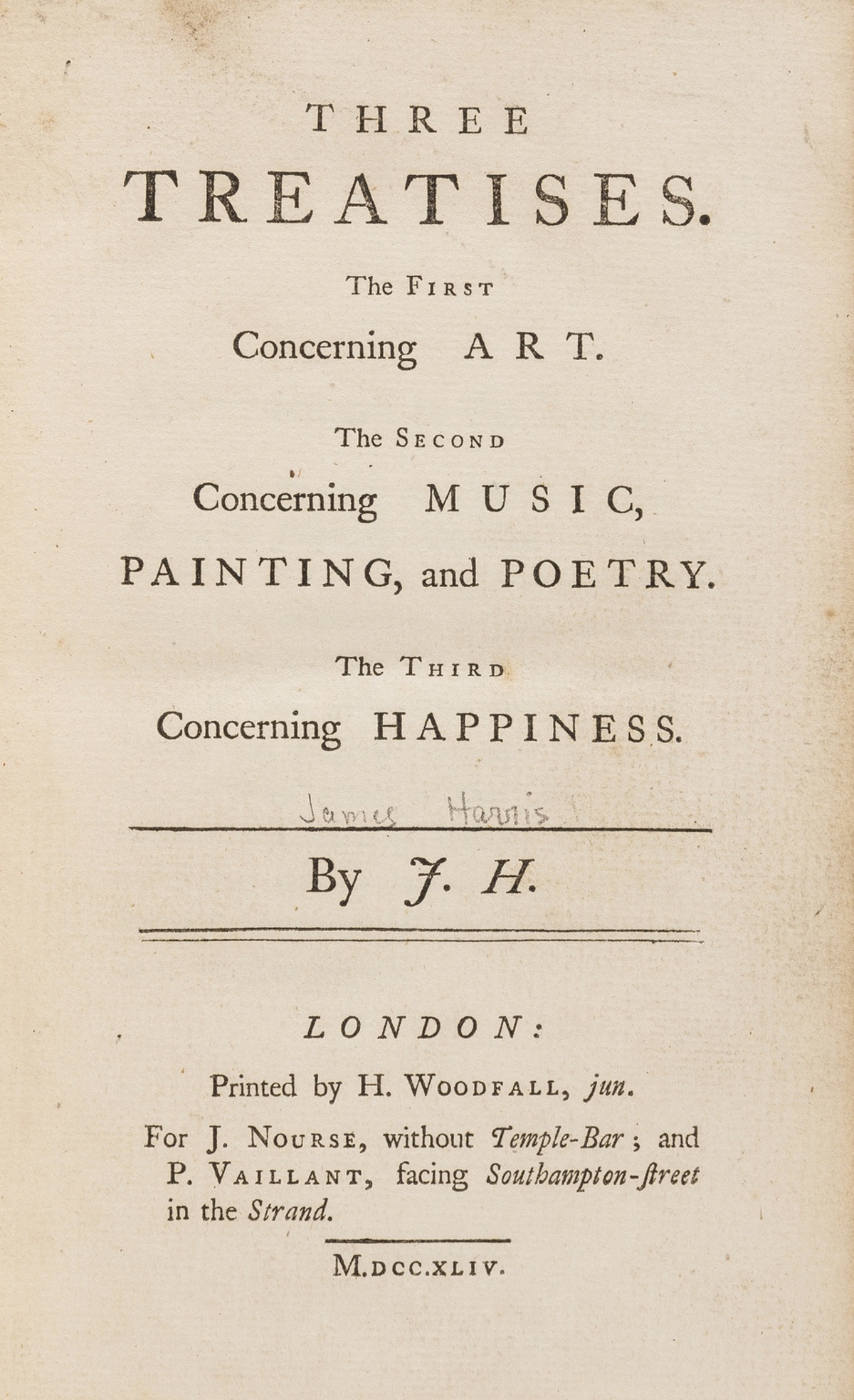 Harris (James) Three Treatises. The First concerning Art. The Second concerning Music, Painting, …