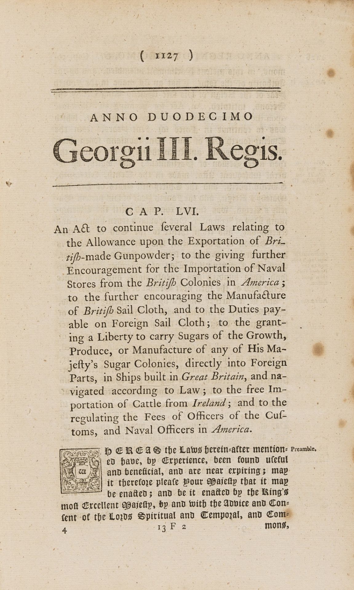 America.- Gunpowder.- An Act to continue several laws relating to the allowance upon the …