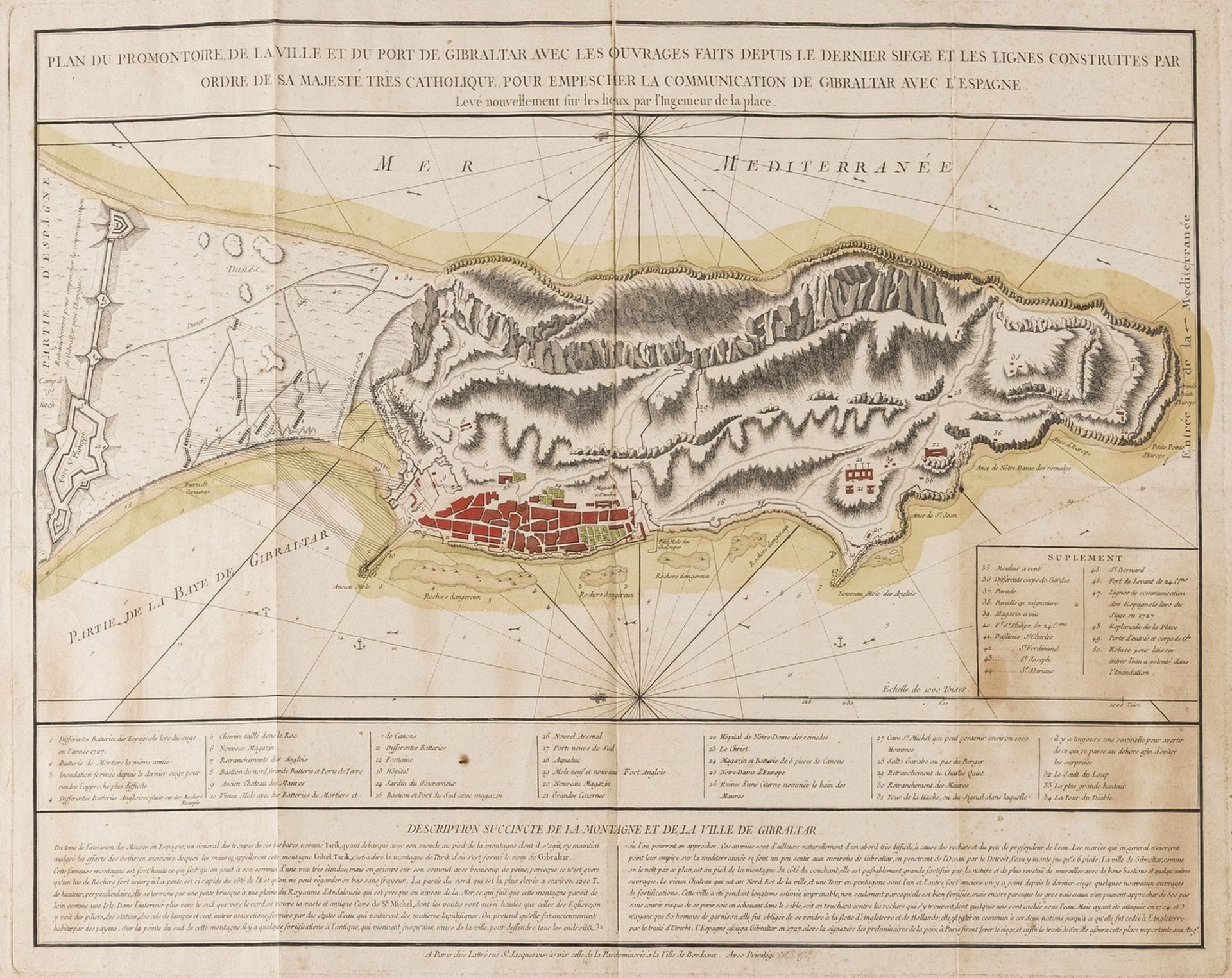 Gibraltar.- American Revolutionary War.- Lattré (Jean) Plan du Promontoire de la Ville et du Port …