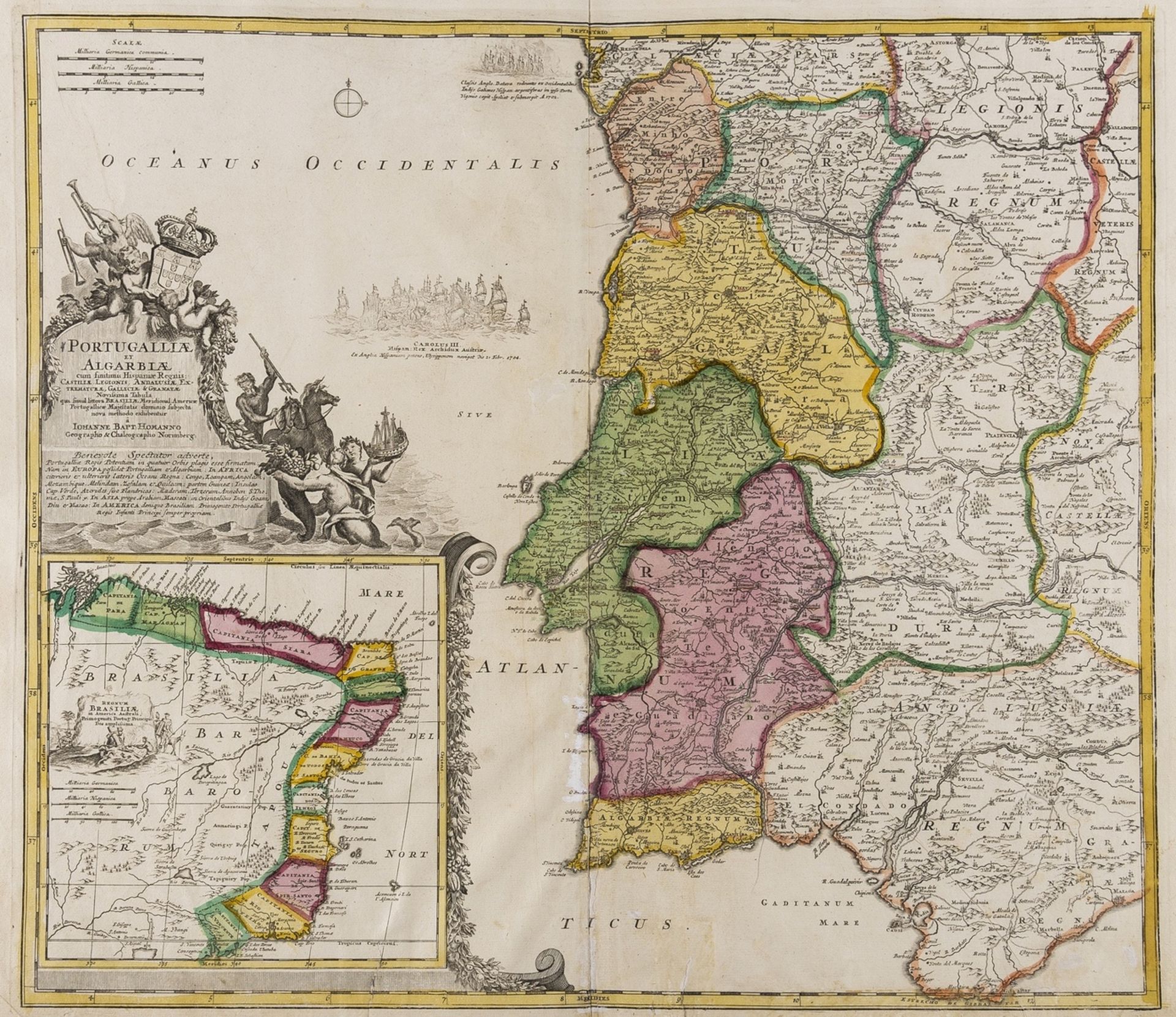 Portugal & Brazil.- Homann (Johann Baptist) Portugalliae et Algarbiae, [c. 1716].