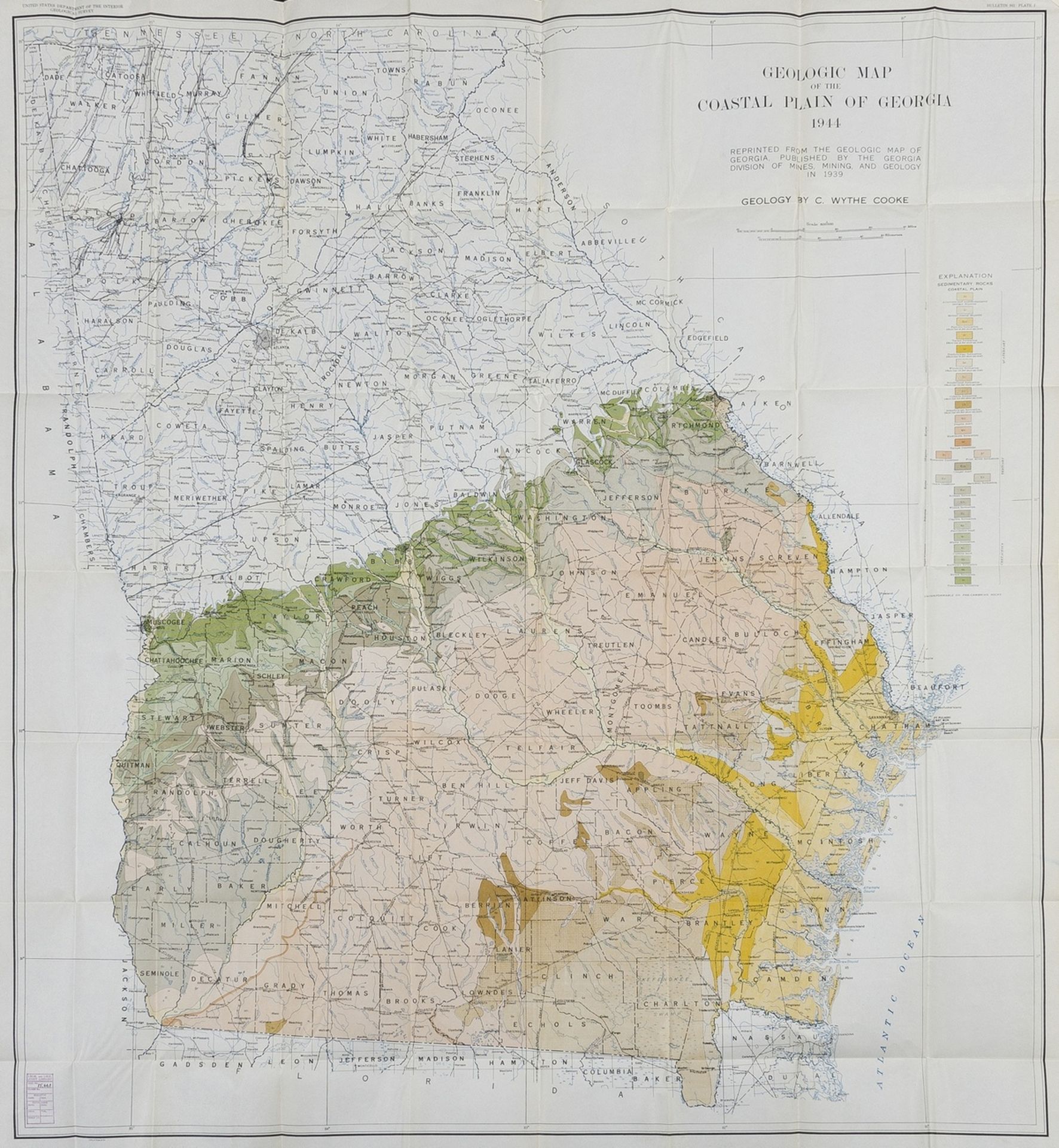 America.- Mining.- Georgia Div. of Mines (publisher) Geologic Map of the Coastal Plain of Georgia …