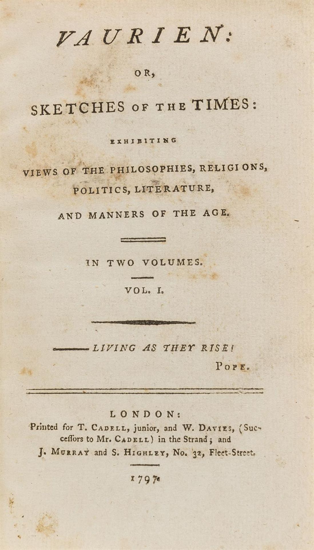 Disraeli Isaac Vaurien or sketches of the times exhibiting views of the philosophies...