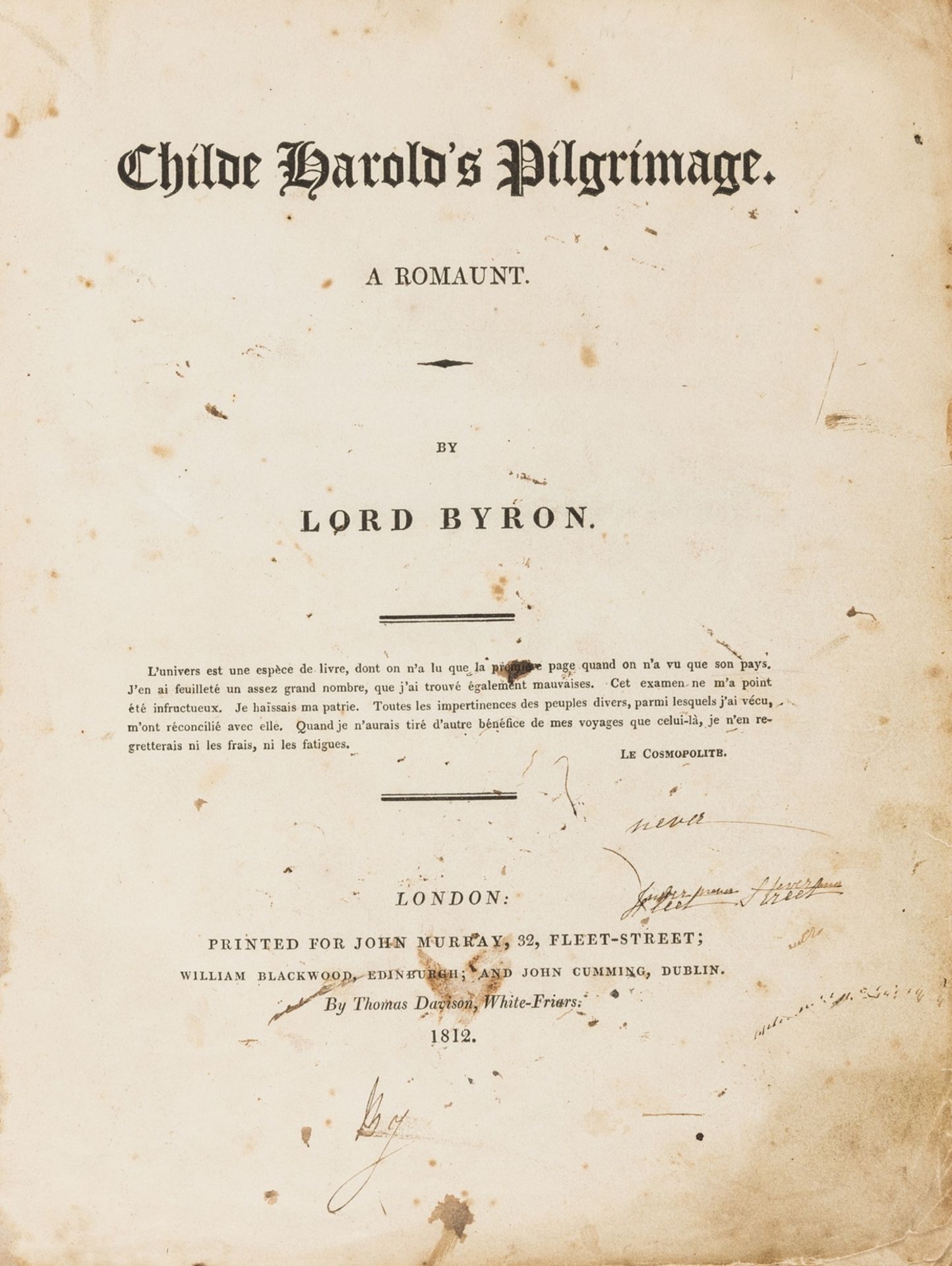 Byron (George Gordon Noel, Lord) Childe Harold's Pilgrimage. A Romaunt, first edition, 1812 & …