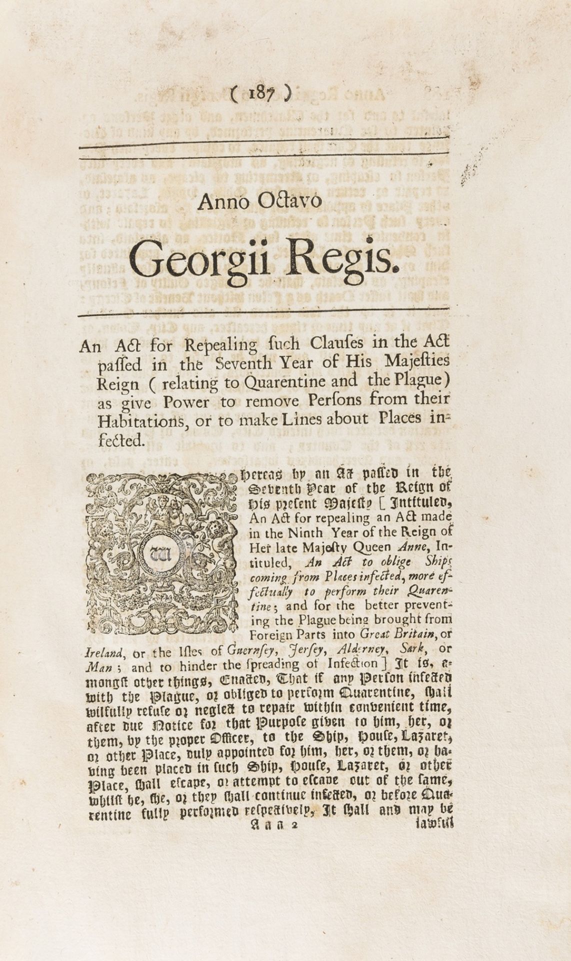 Acts.- Plague.- An Act for repealing such clauses in the Act passed (relating to quarentine and …