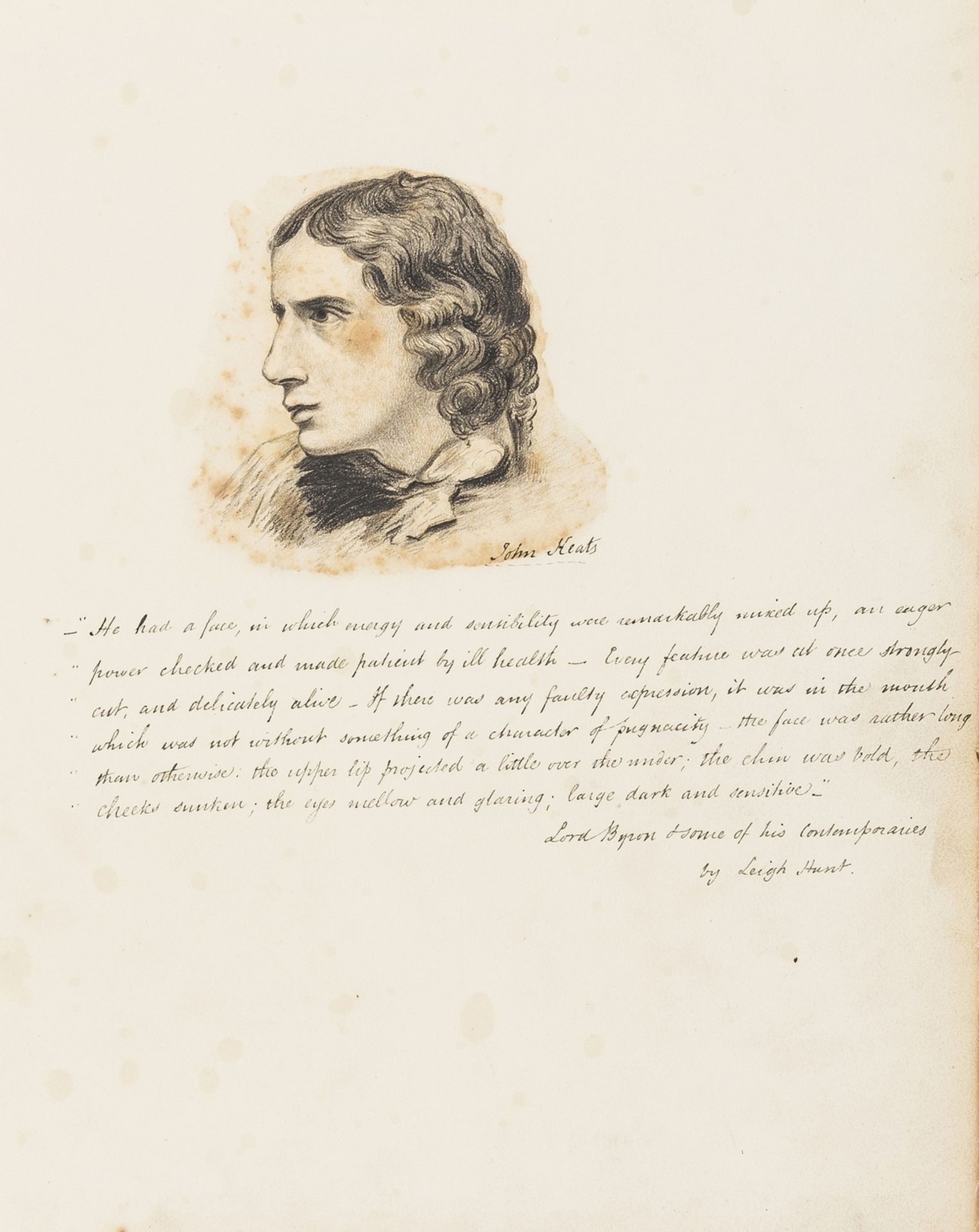 Keats (John).- Portrait in pencil, [watermarked 1825].