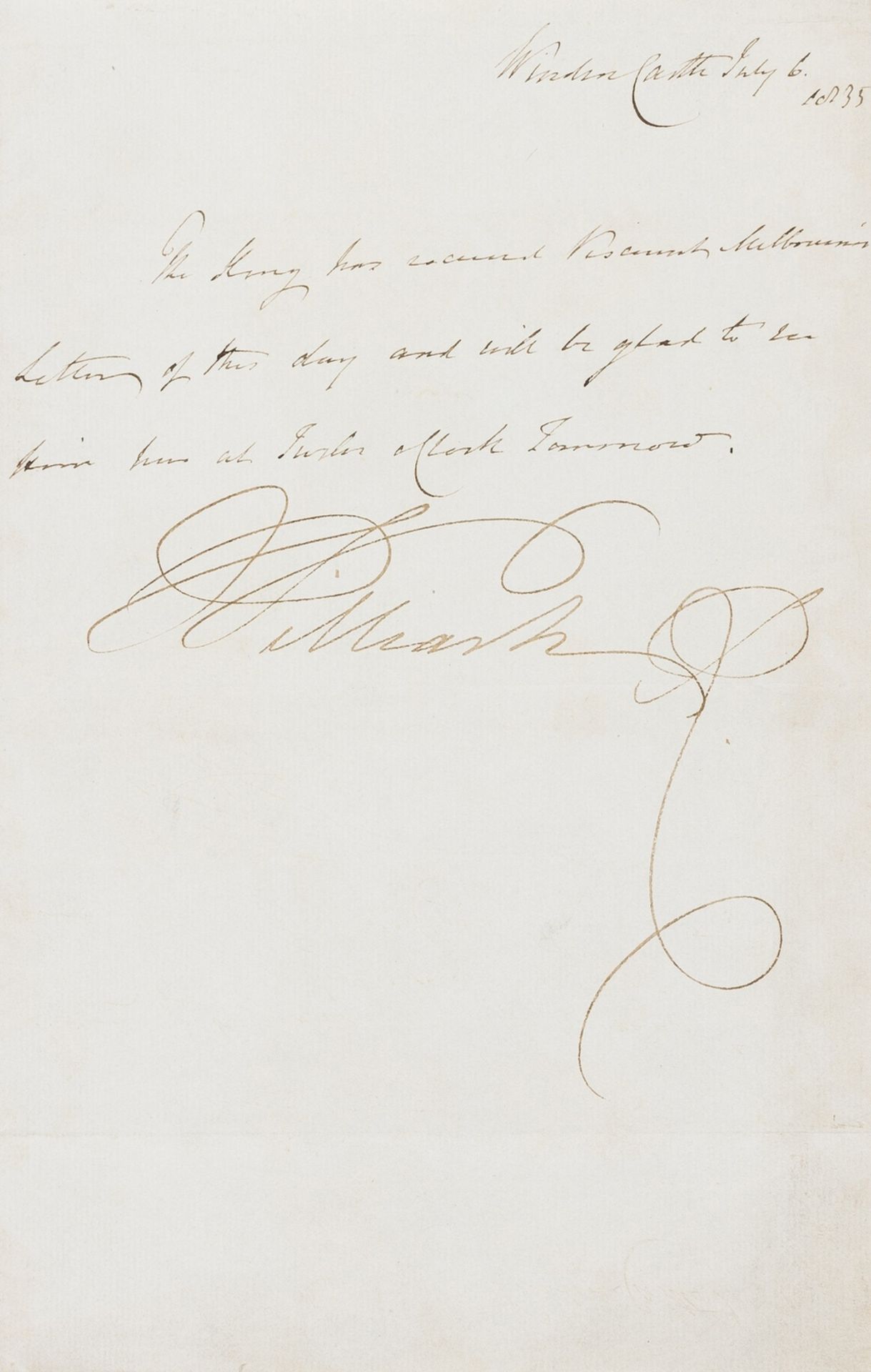 William IV (King of England) Autograph letter signed 'William R' to Viscount Melbourne, written …