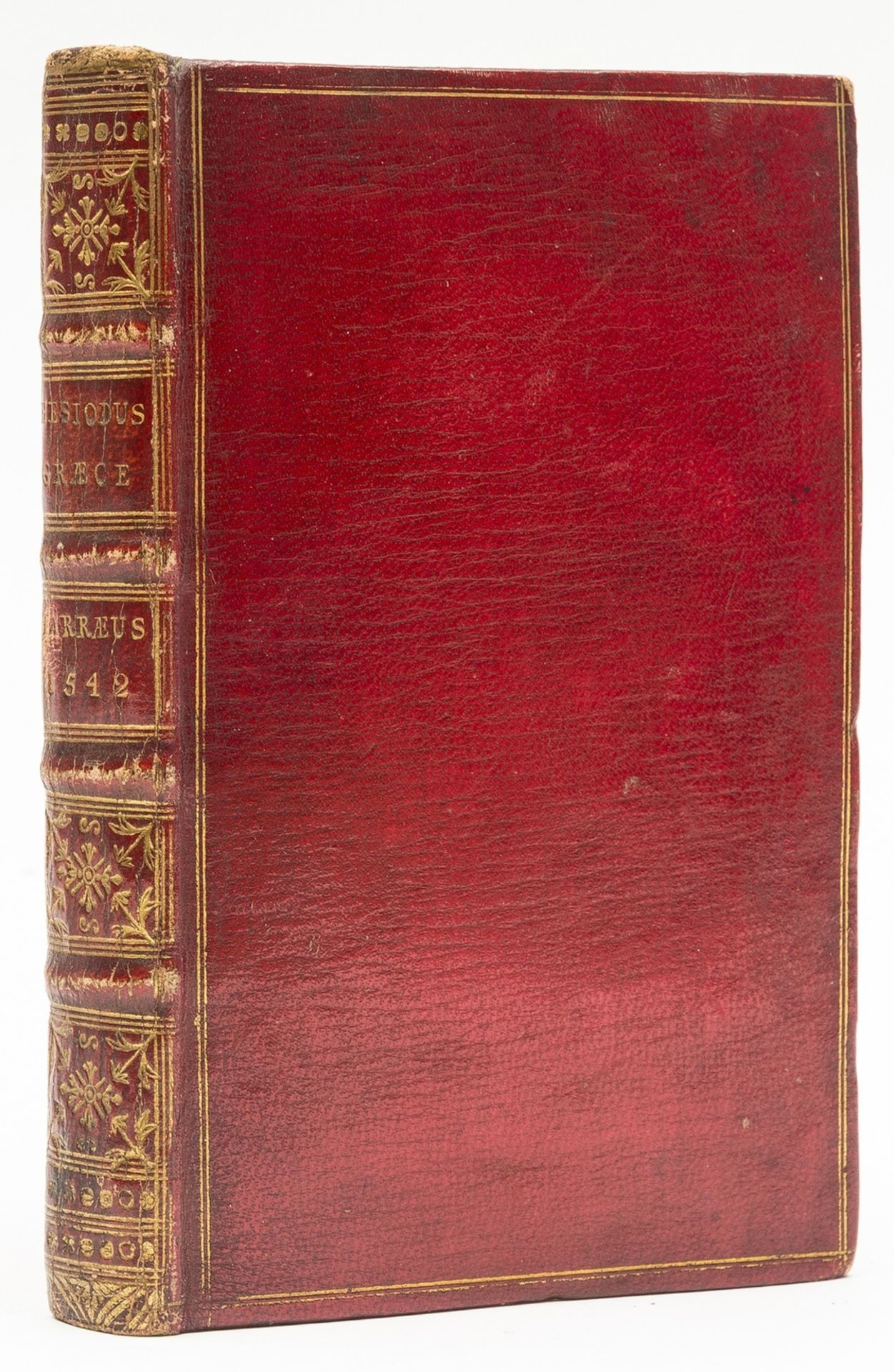 Hesiod. Opera, et Dies, et Theogonia, et Clypeus, 18th century red morocco, gilt, Venice, House of …