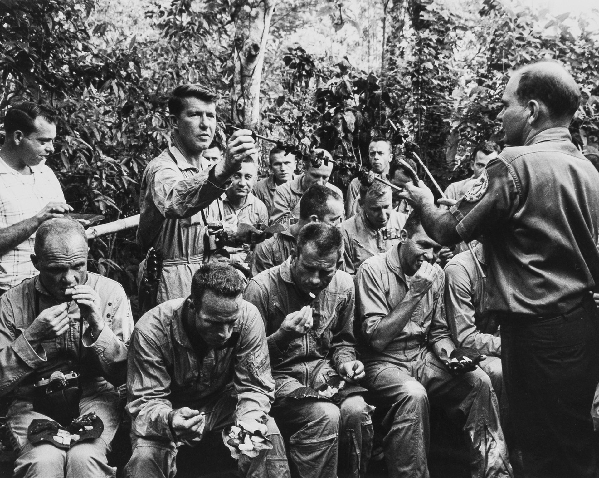 Sixteen astronauts take part in tropic survival training in the Canal Zone, Panama, June 1963, …