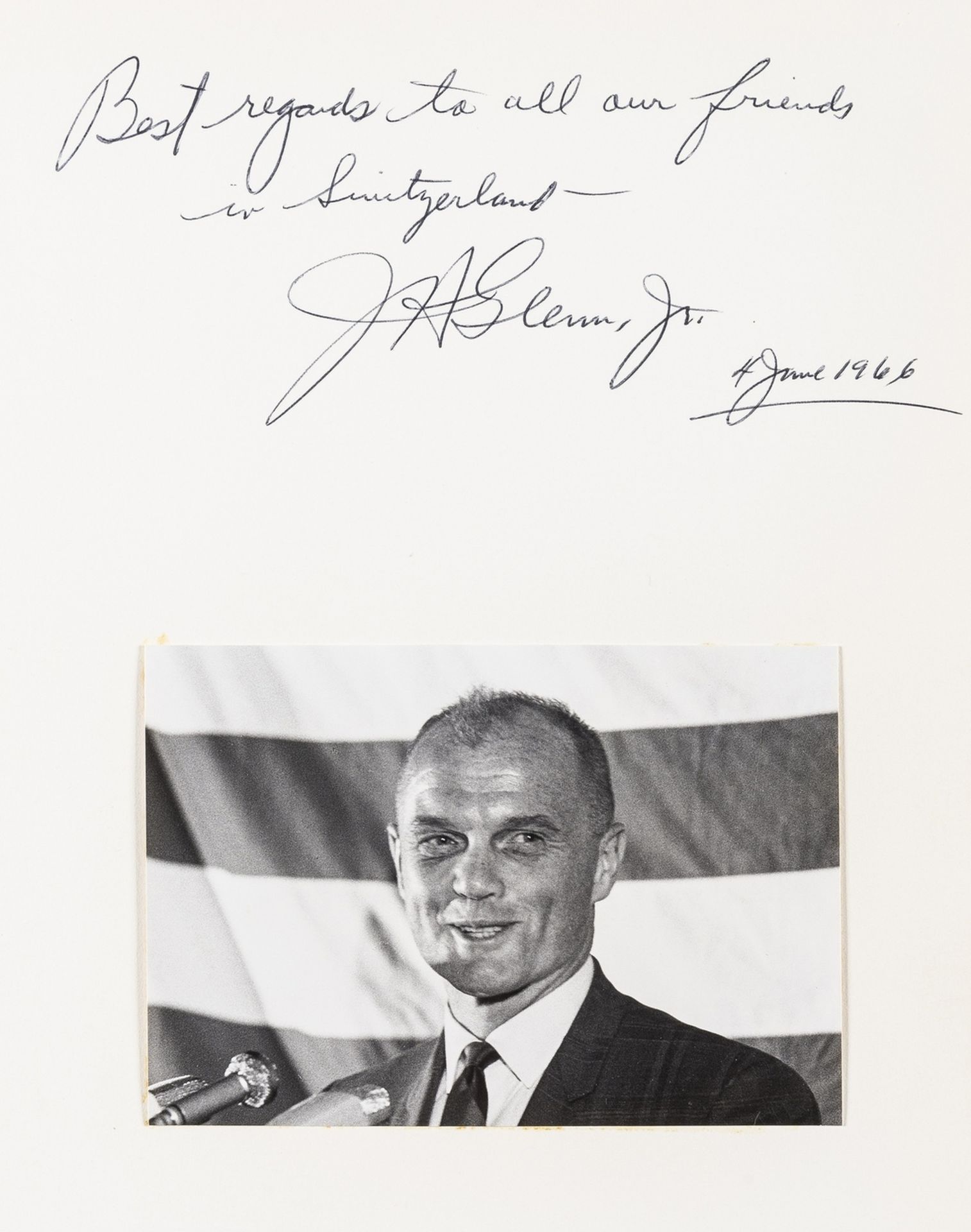 Mercury Astronaut.- John Glenn, 1966, portrait signed above on mount in ink.