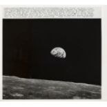 Apollo 8.- Earthrise above the lunar surface, December 1968, vintage gelatin silver press print.