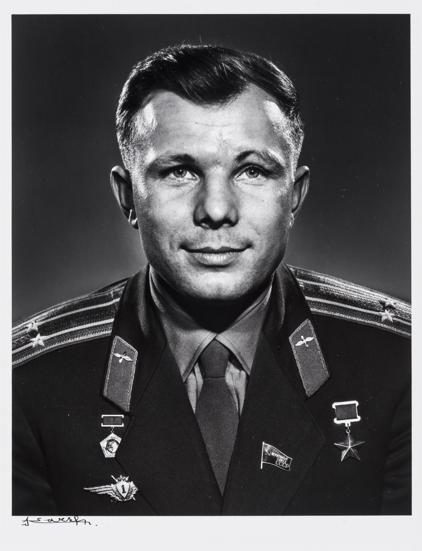 Karsh (Yousuf) Portrait of Yuri Gagarin, c.1965, printed later, vintage gelatin silver print …