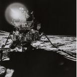 Apollo 14.- Sun flare over the Lunar Module, February 1971; and 3 views of nearby equipment, …