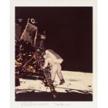 Apollo 11.- Buzz Aldrin descending the ladder of the Lunar Module, July 1969, vintage oversize …