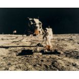 Apollo 11.- Buzz Aldrin sets up the Passive Seismic Experiment, July 1969, vintage chromogenic …