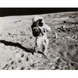 Apollo 16.- Duke (Charles) John Young parks the Lunar Rover, May 1972; John Young stands at the …