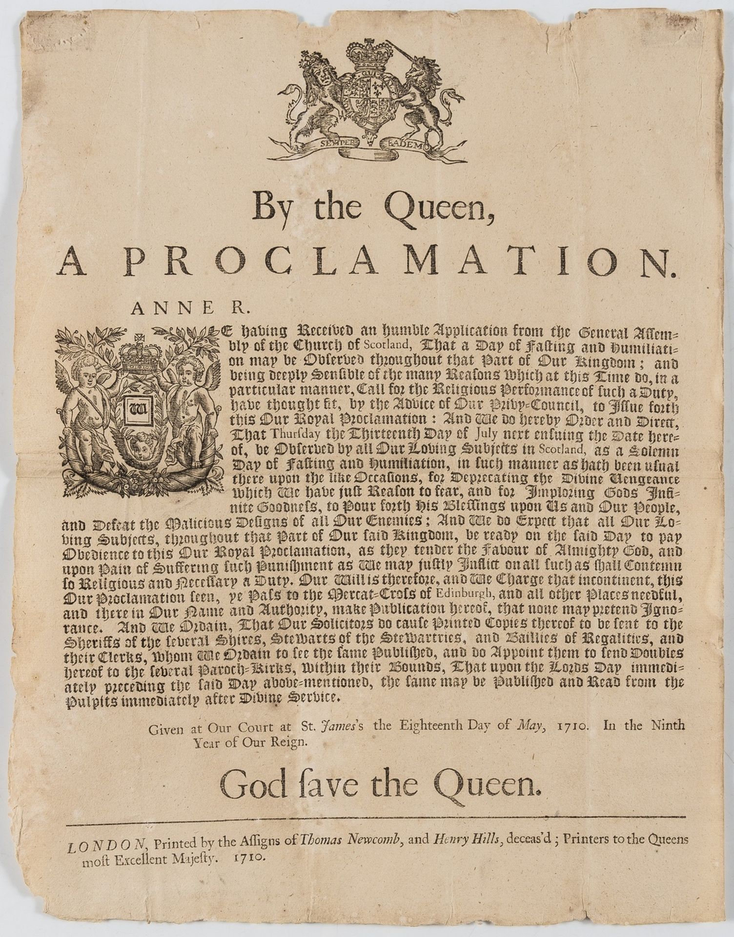 Broadside.- Scottish fasting.- Anne R. We having received an humble application from the General …