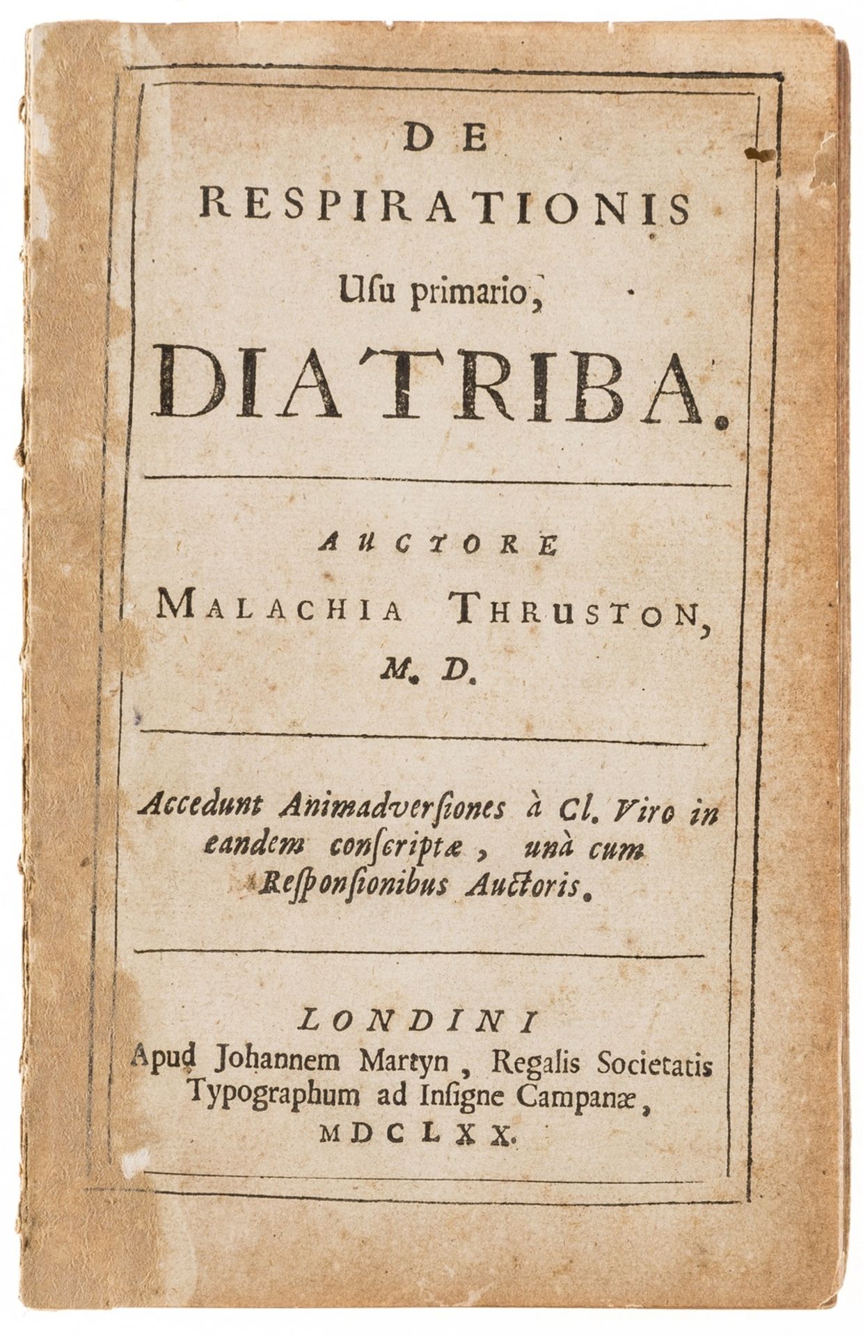 Respiration & circulation of the blood.- Thruston (Malachi) De respirationis usu primario, …