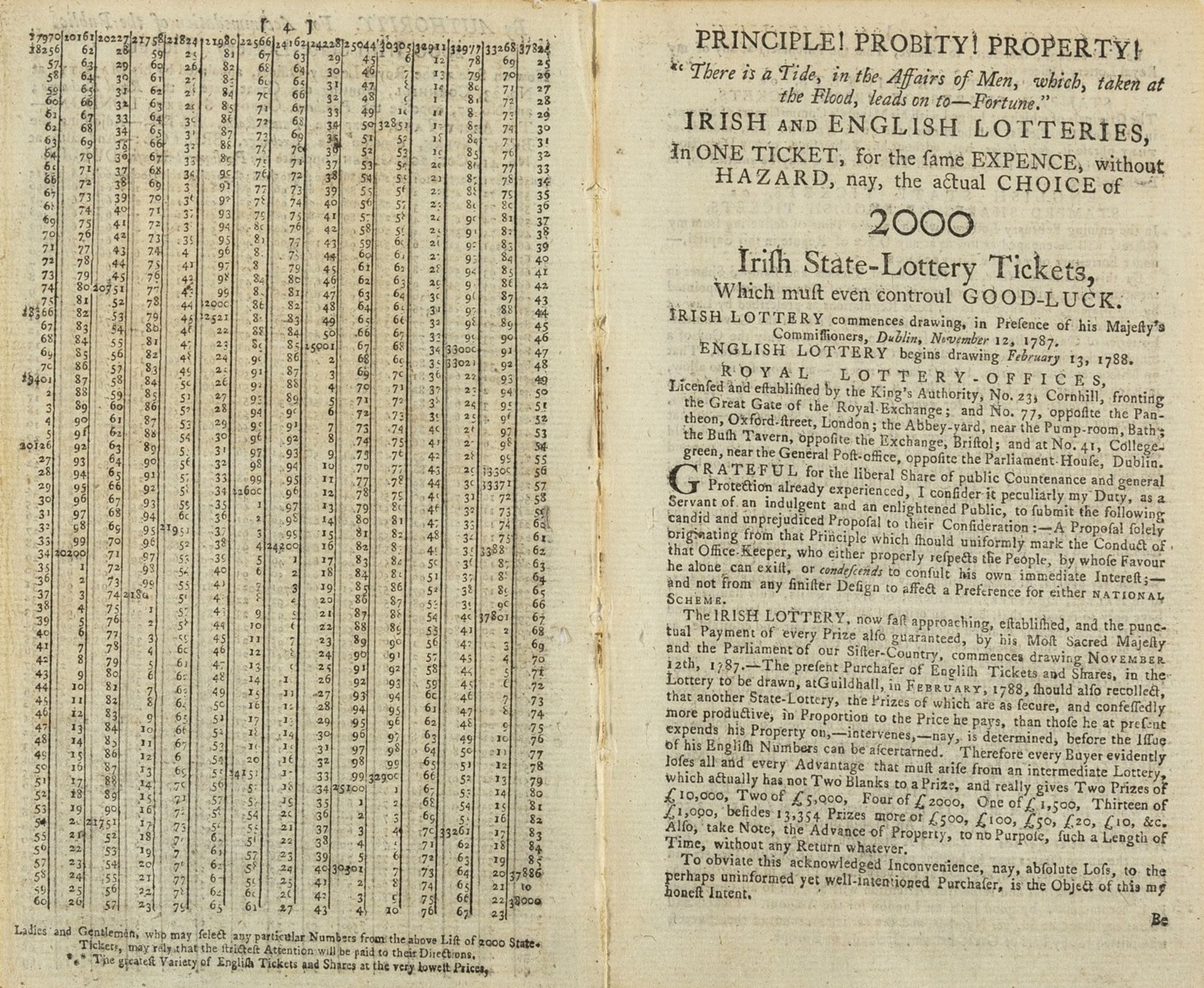 Irish & English Lotteries.- Magee (John) Principle! Probity! Property!...Irish and English …