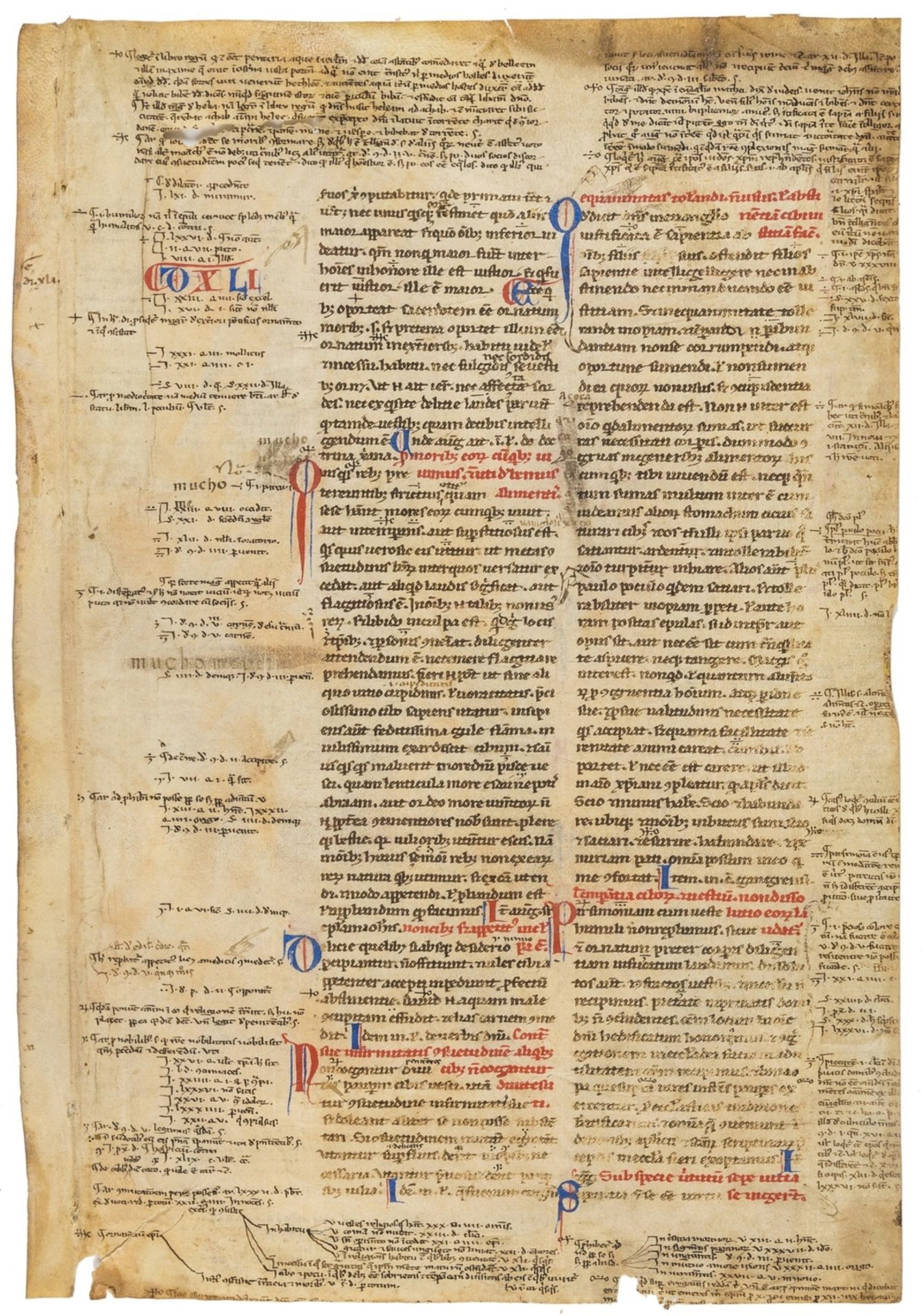 Gratian (jurist). Single leaf from Decretum, manuscript in Latin, in a compressed university …