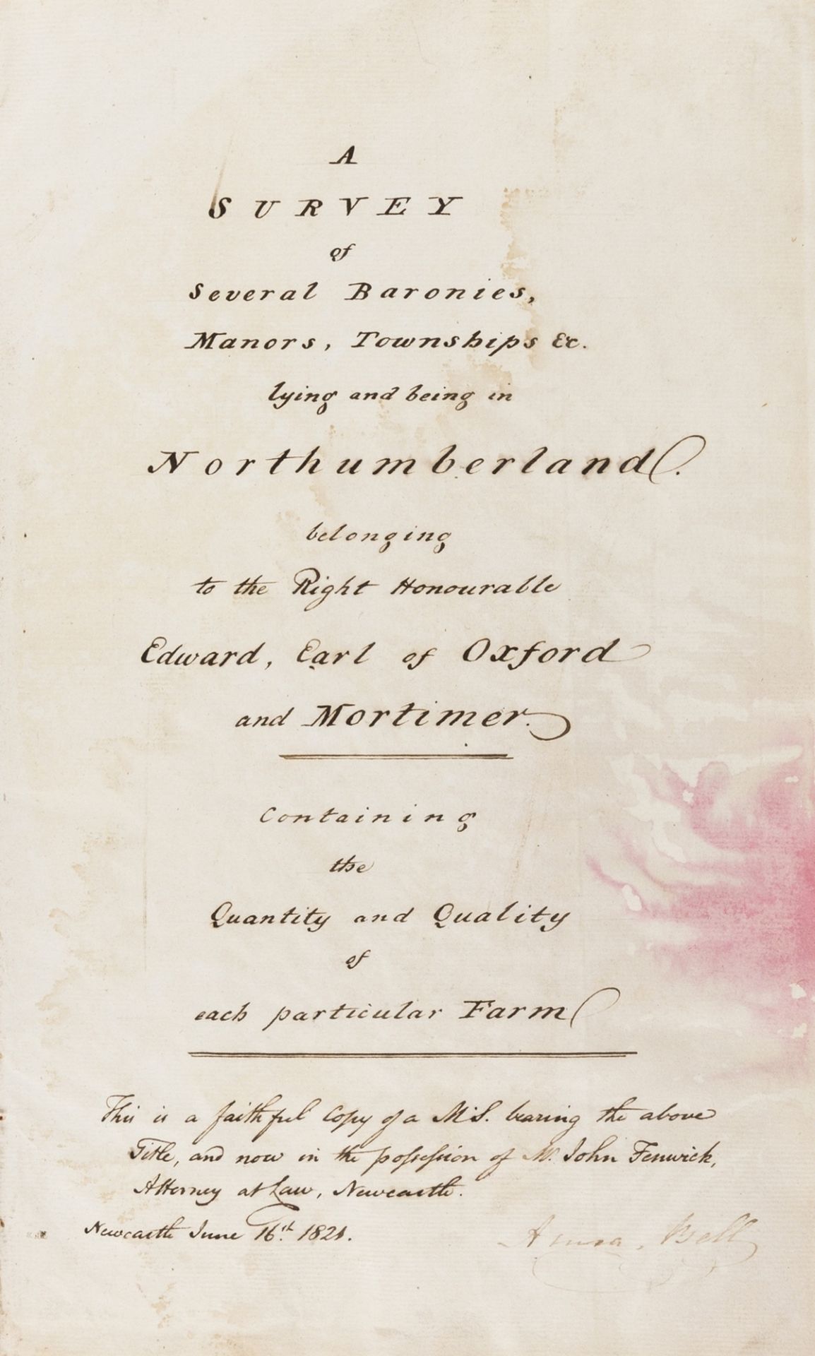 Northumberland.- Harley (Edward, fifth Earl of Oxford and Earl Mortimer).- A Survey of Several …