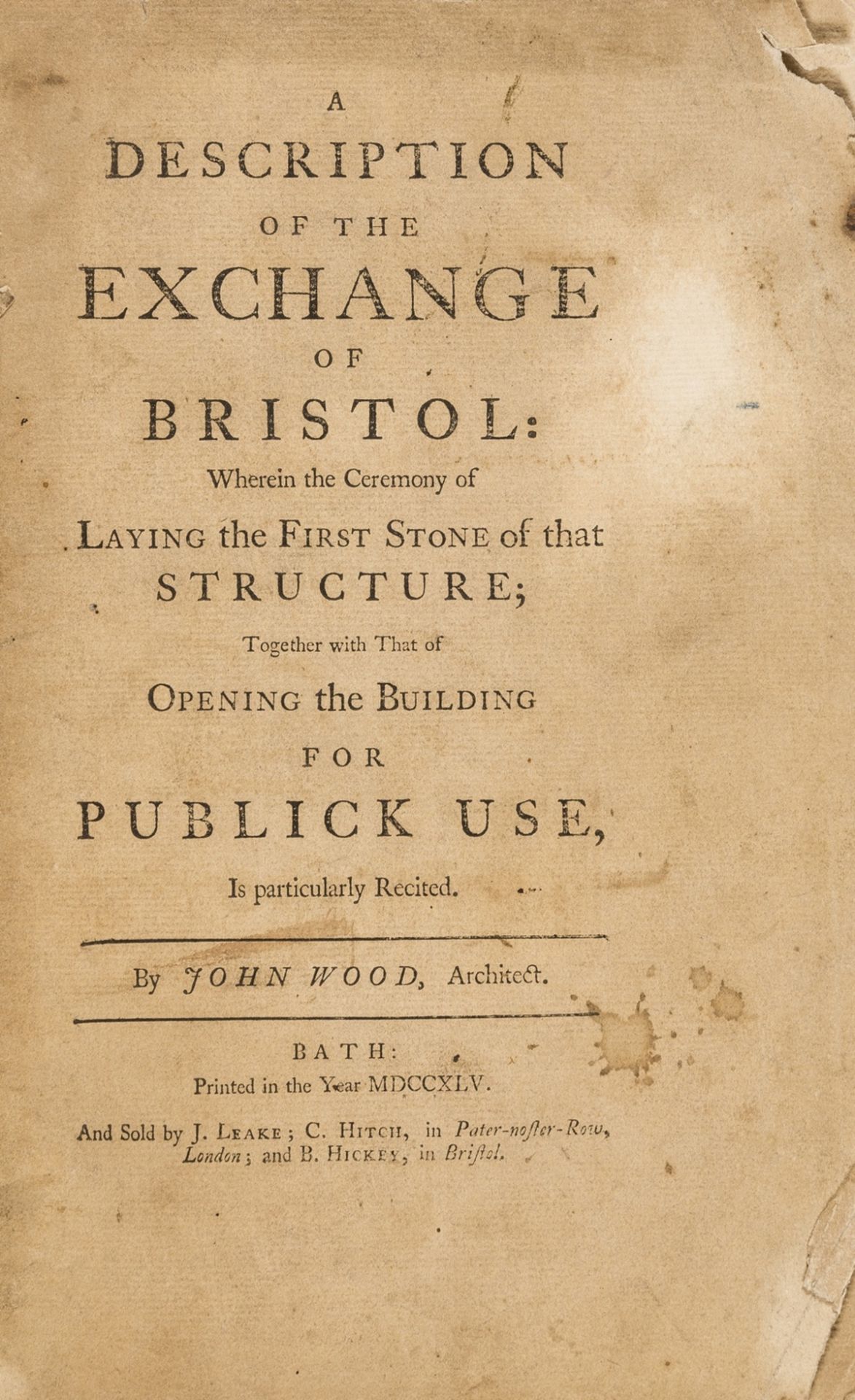 Wood (John) A Description of the Exchange of Bristol, Bath, 1745. - Image 2 of 2