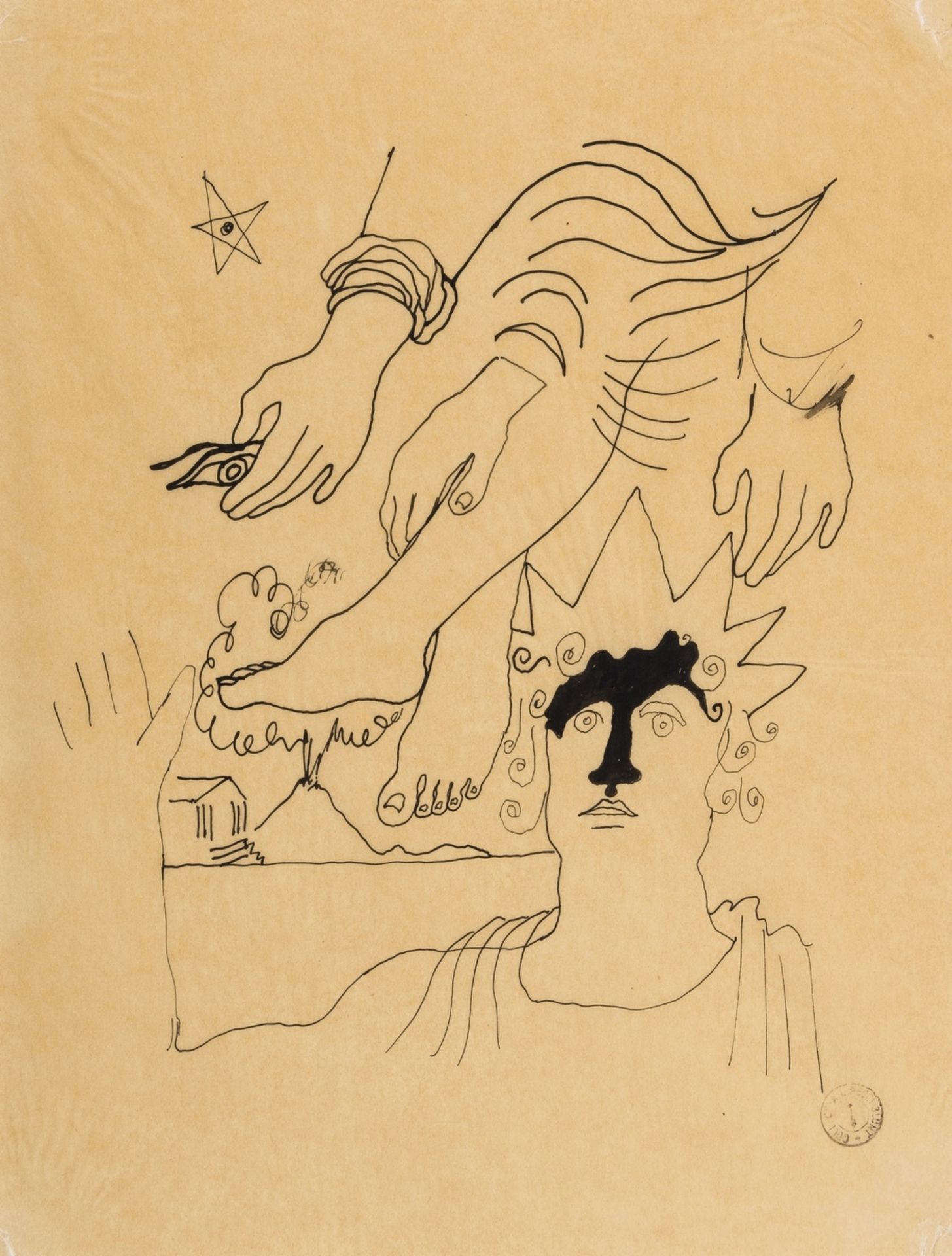 Jean Cocteau (1889-1963) Composition Surréaliste - Personnage Surmonté de Mains et Jambes Pen and …