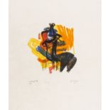 Henry Moore (1898-1986) Black Seated Figure on Orange Ground (Cramer 80)