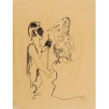 Jean Cocteau (1889-1963) Œdipe Recontrant Un Monstre Mi-Femme, Mi-Oiseau Pen and ink on tissue …