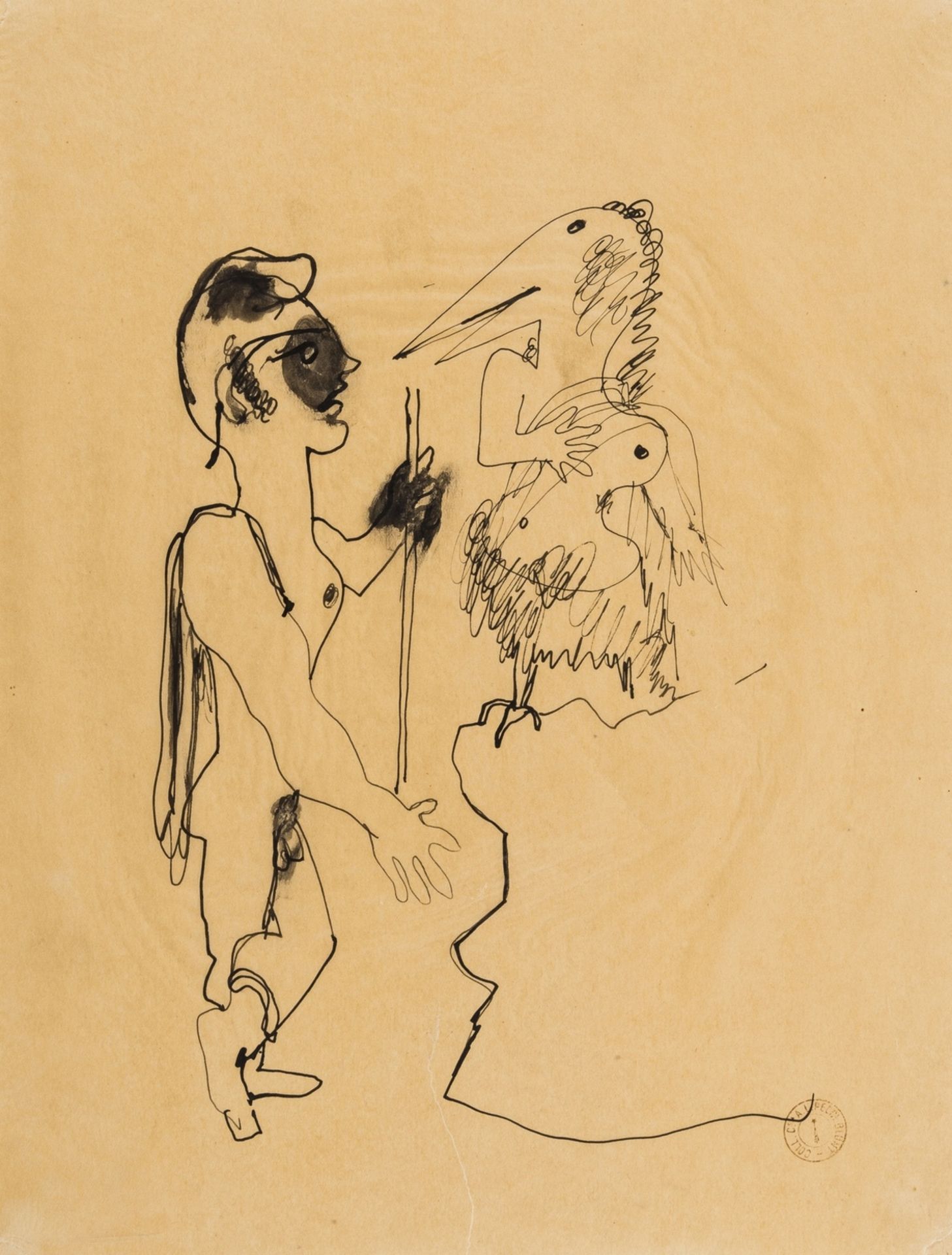 Jean Cocteau (1889-1963) Œdipe Recontrant Un Monstre Mi-Femme, Mi-Oiseau Pen and ink on tissue …