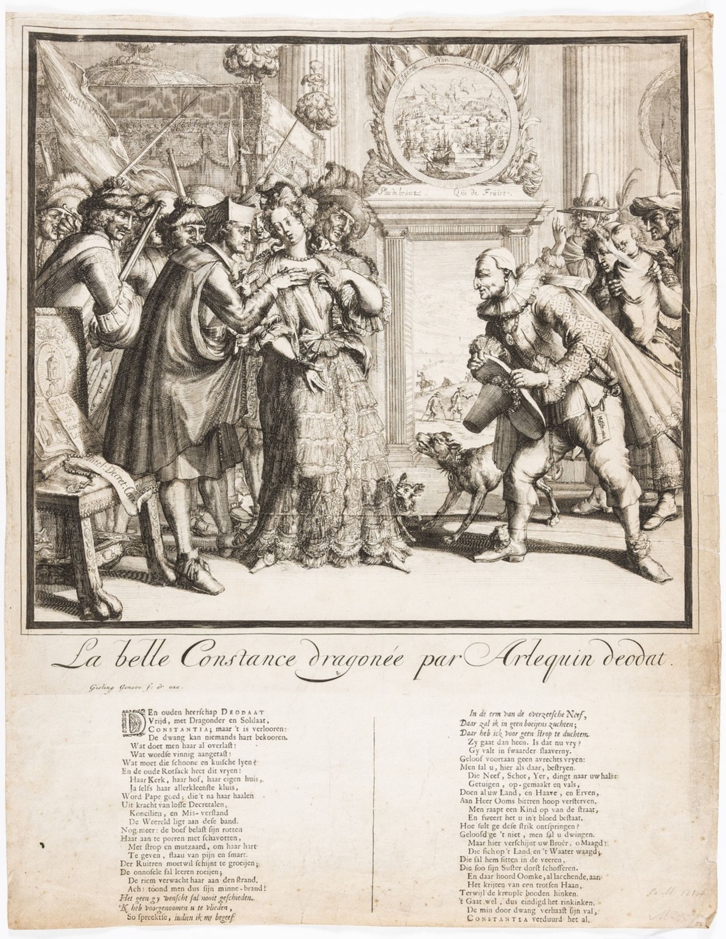 Satirical broadside.- Protestant persecution.- Hooghe (Romeyn de) La belle Constance dragonée par …