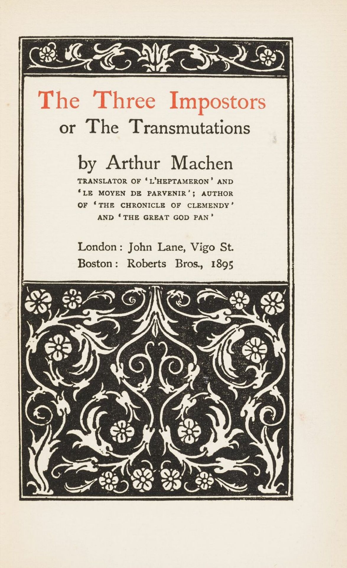 Beardsley (Aubrey).- Machen (Arthur) The Three Impostors or The Transmutations, first edition, …