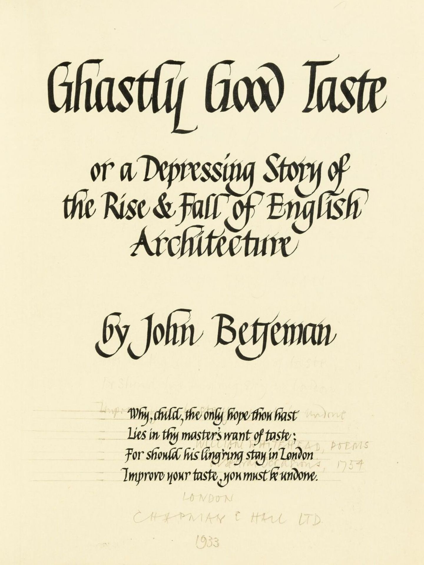 Betjeman (John) Ghastly Good Taste, manuscript copy in a neat hand, [c.1933].