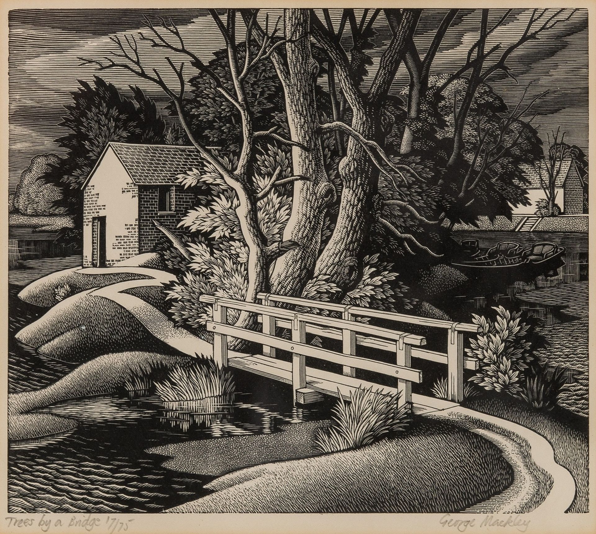 Mackley (George) Trees by a Bridge; Drawbridge; British Waterway; Cataract; Molen, …