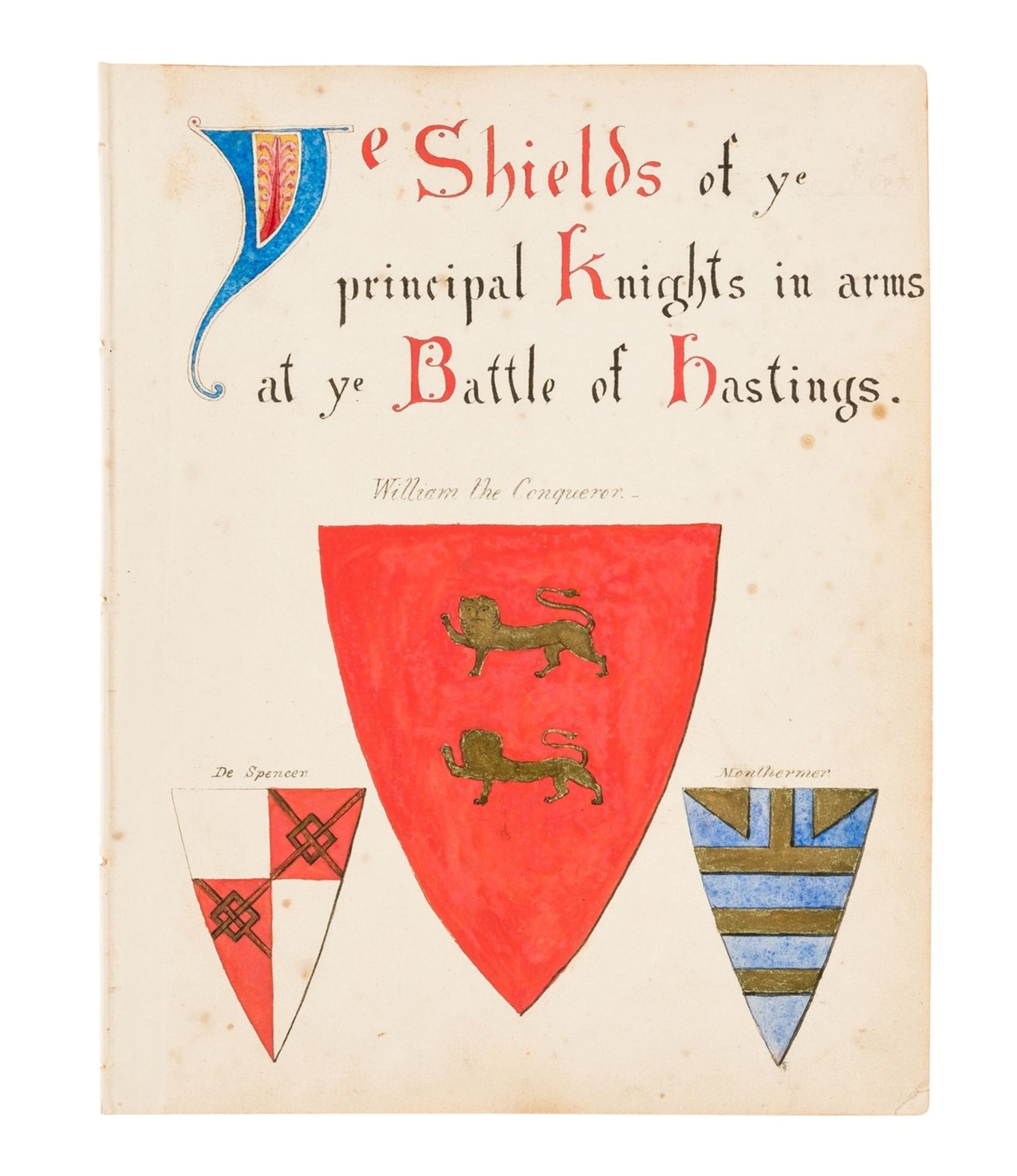 Heraldry.- Ye Shields of ye principal Knights in arms at ye Battle of Hastings, 48 watercolour …