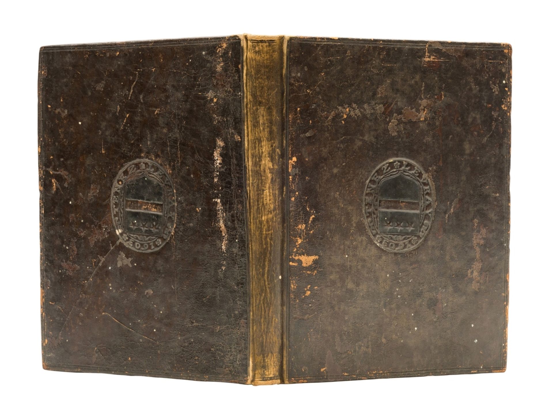 17th century binding, original calf, blind stamp of coat of arms of Richard Townley on both …