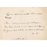 Hugo (Victor) Autograph Note initialled "V.H.", [c. 1851], in French, "the woman was immense and …