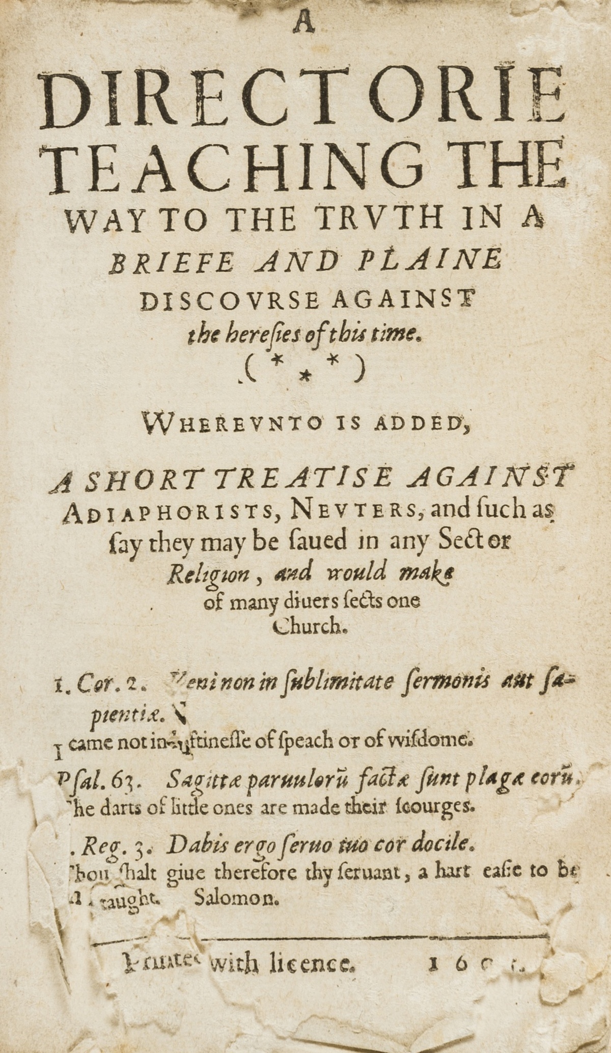 Radford (John) A Directorie Teaching the Way to Truth... Where-unto is added, A short Treatise … - Image 2 of 2