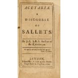 Cookery.- E[velyn] (J[ohn]) Acetaria. A Discourse of Sallets, first edition, Printed for B. Tooke, …